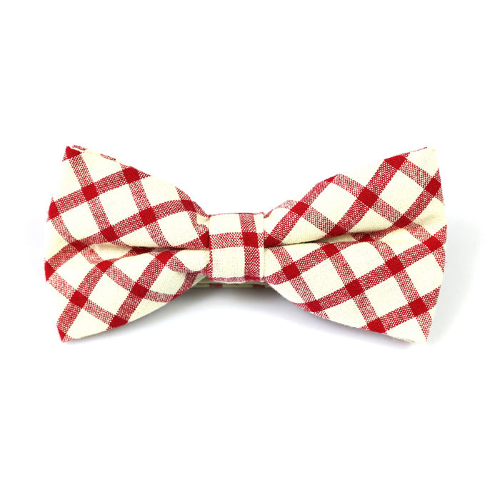 Red and SeaShell Cotton Checkered Butterfly Bow Tie