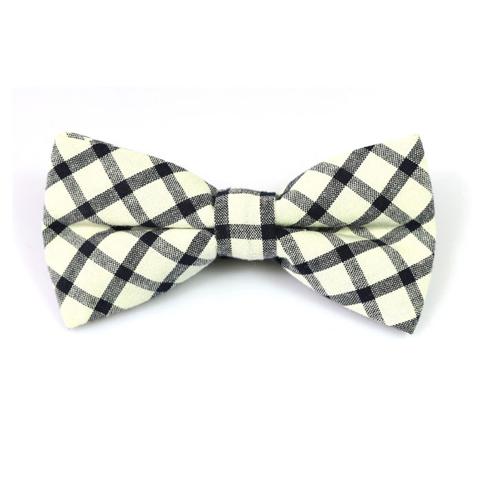 SeaShell and Black Cotton Checkered Butterfly Bow Tie