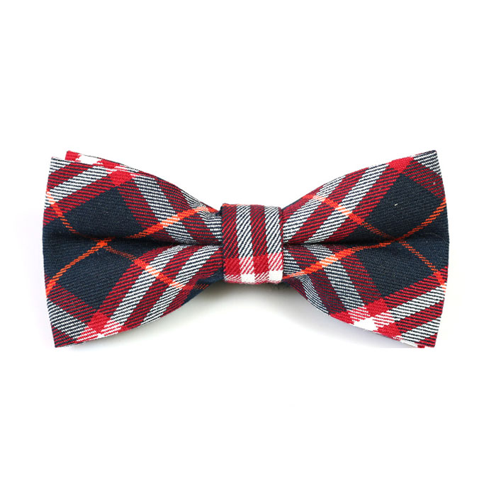 Red and Midnight Cotton Plaid Butterfly Bow Tie