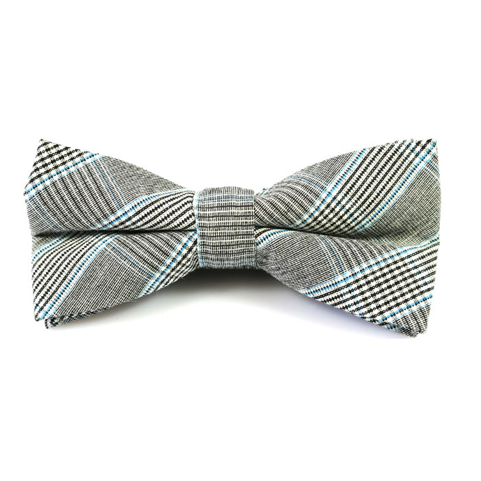 Gray Cotton Plaid Butterfly Bow Tie
