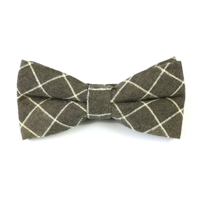 Wood Cotton Checkered Butterfly Bow Tie