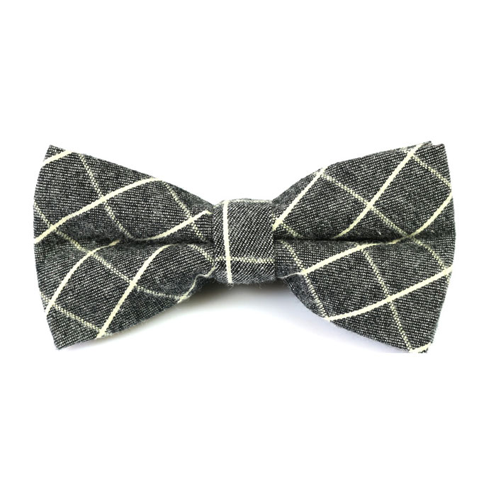 Gray Cotton Checkered Butterfly Bow Tie