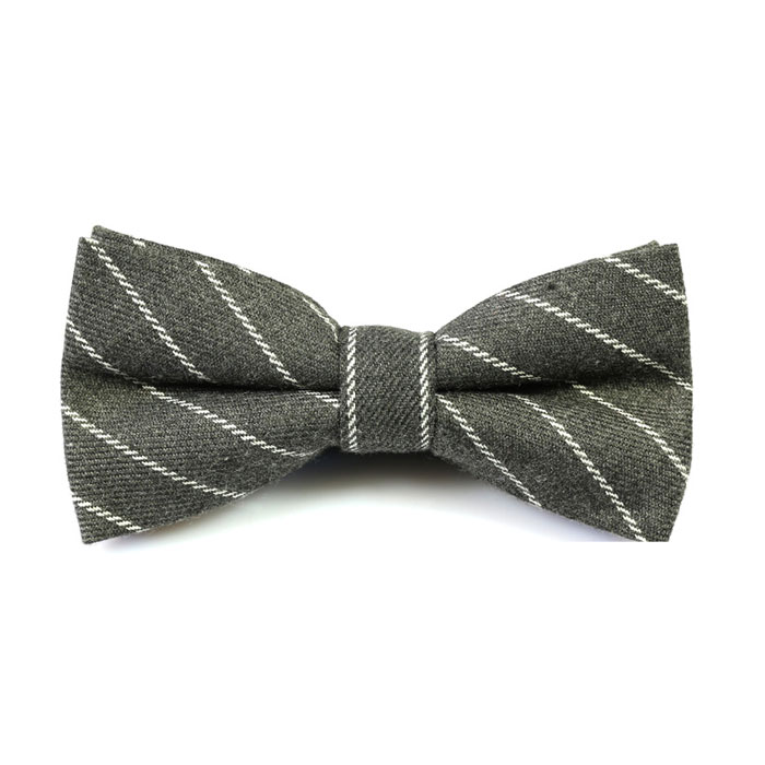Dark Slate Grey and White Cotton Striped Butterfly Bow Tie