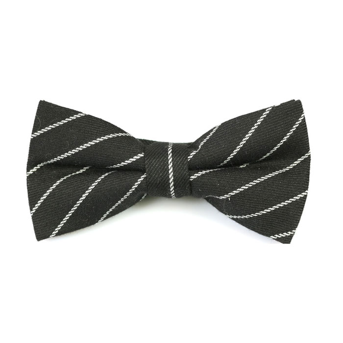 Gray Cotton Striped Butterfly Bow Tie