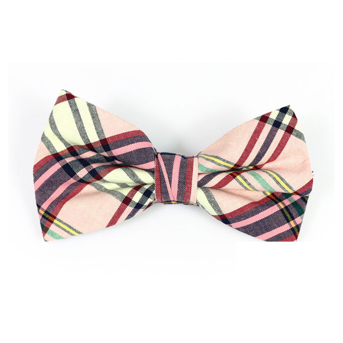 Pink and White Cotton Plaid Butterfly Bow Tie