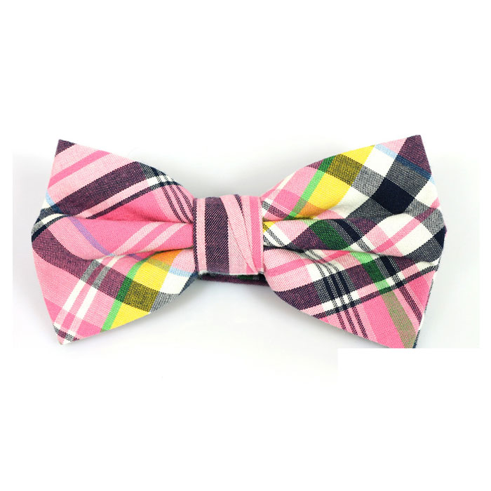Pink Cotton Plaid Butterfly Bow Tie