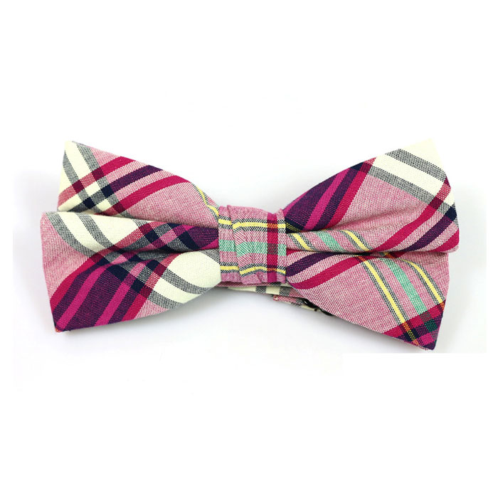 Burnt Pink and Purple Cotton Plaid Butterfly Bow Tie