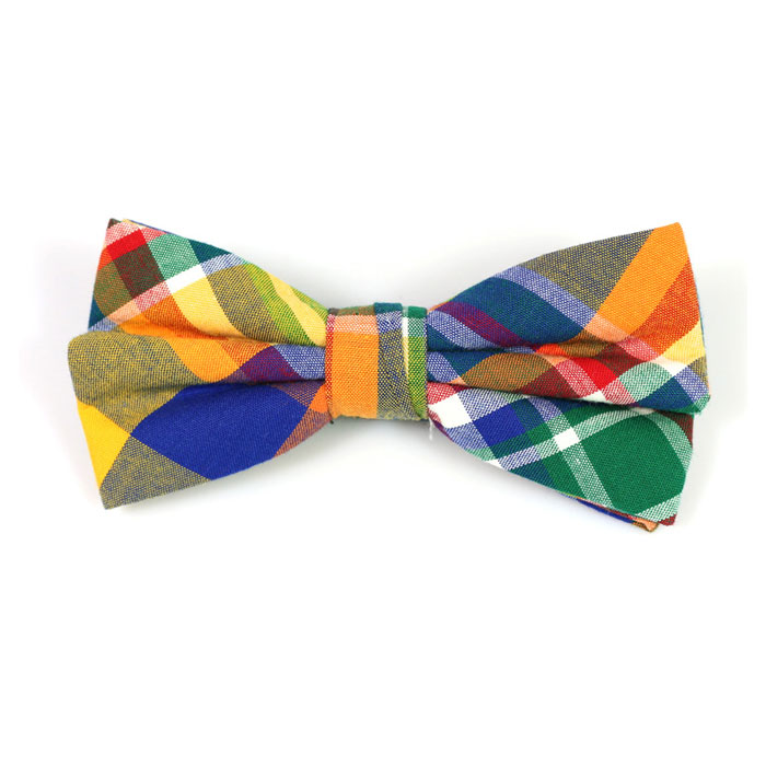 Tiger Orange and Blue Cotton Plaid Butterfly Bow Tie