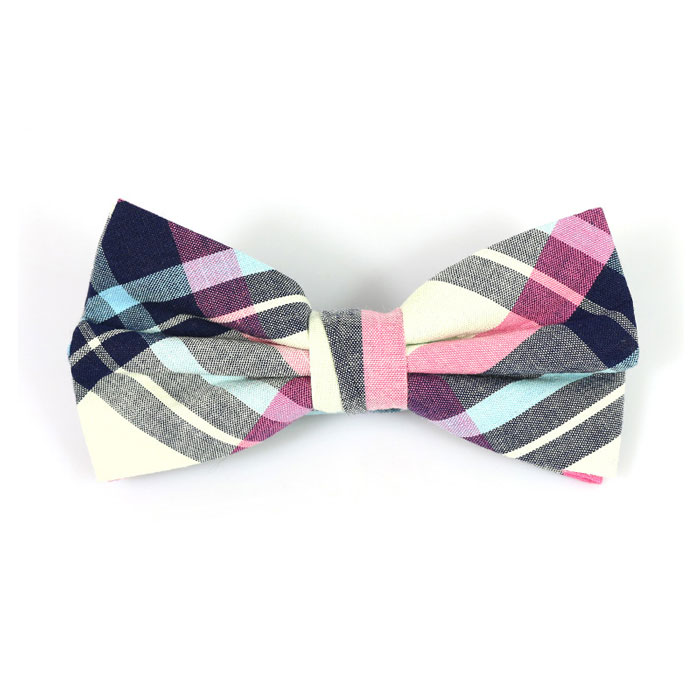 Pink and Blue Cotton Plaid Butterfly Bow Tie