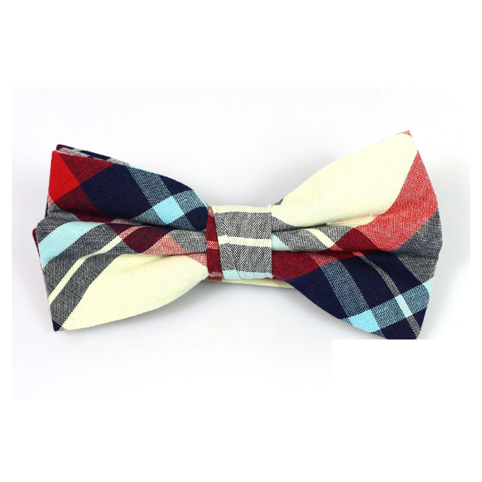 SeaShell, Mint green and Midnight Cotton Plaid Butterfly Bow Tie