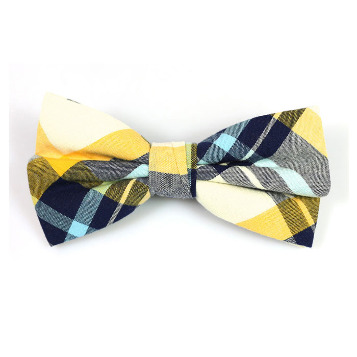 Yellow and Gray Cotton Plaid Butterfly Bow Tie