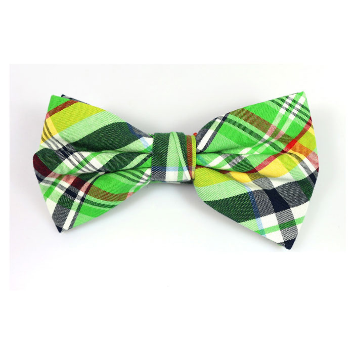 Dark Forest Green, White, Midnight, Black and Yellow Cotton Plaid Butterfly Bow Tie