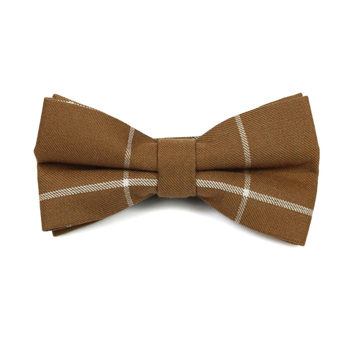 Coffee and White Cotton Plaid Butterfly Bow Tie