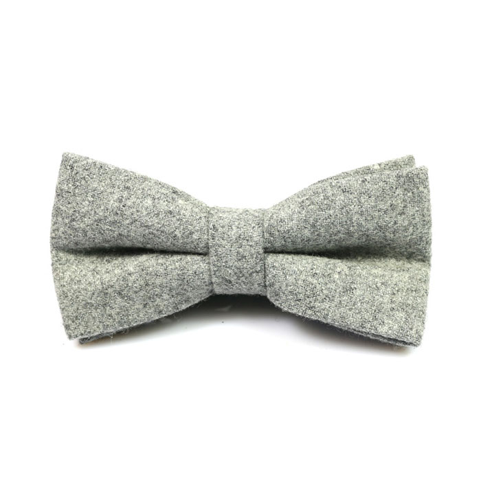 Gray Cotton Solid Butterfly Bow Tie