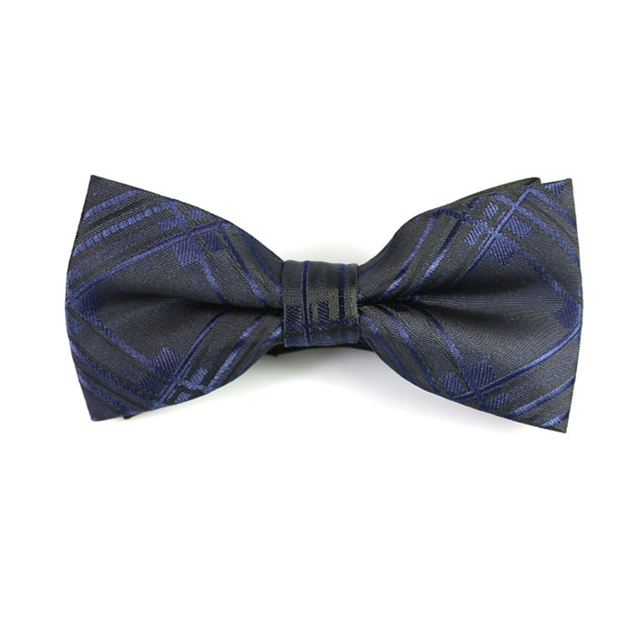 Blue and Black Polyester Plaid Butterfly Bow Tie