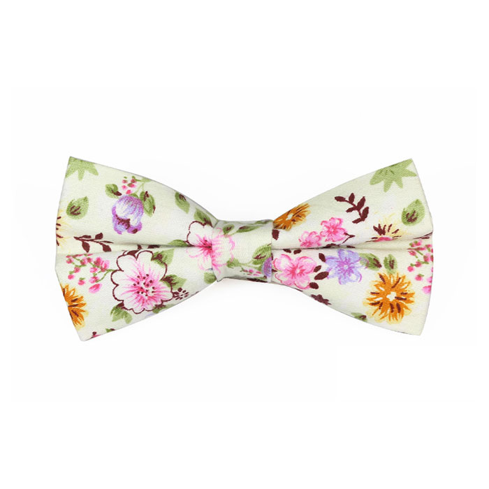 SeaShell, Mahogany, Pink, Champagne and Slime Green Cotton Floral Butterfly Bow Tie