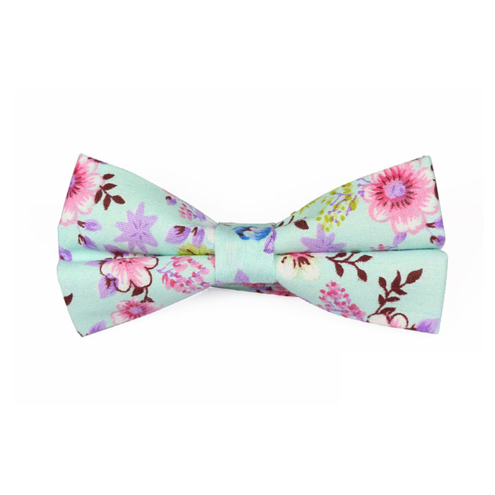 Mint green, Pink and Mahogany Cotton Floral Butterfly Bow Tie