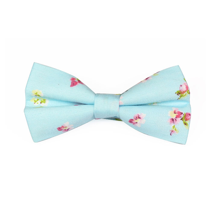 Blue and Pink Cotton Floral Butterfly Bow Tie