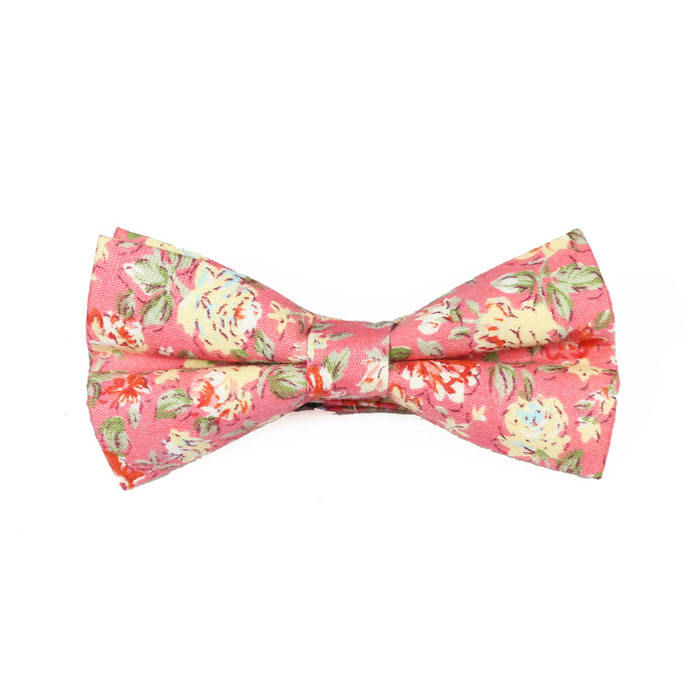 Pink and Bean Red Cotton Floral Butterfly Bow Tie