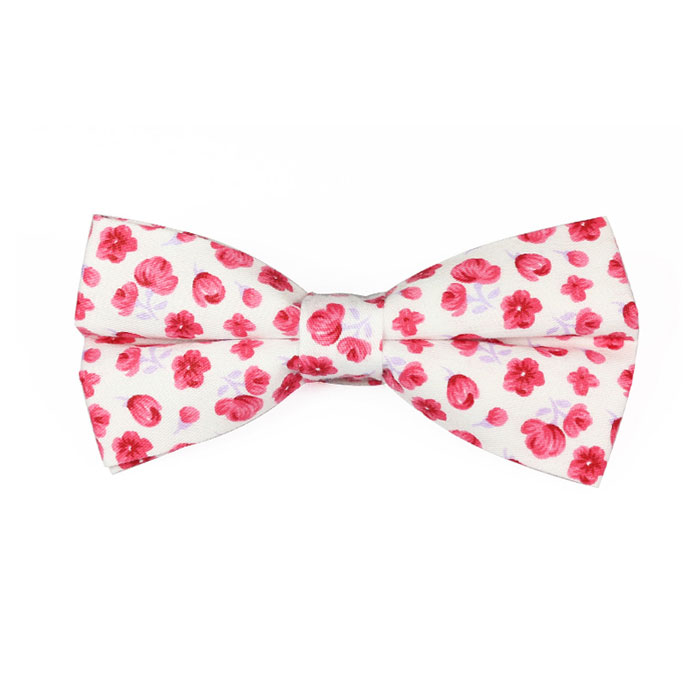 Pink and White Cotton Floral Butterfly Bow Tie