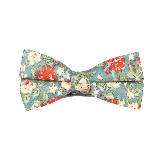 Sea Green and Pink Cotton Floral Butterfly Bow Tie