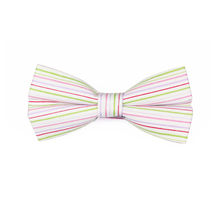 White, Hummingbird Green, Pink, Grape and Valentine Red Cotton Striped Butterfly Bow Tie