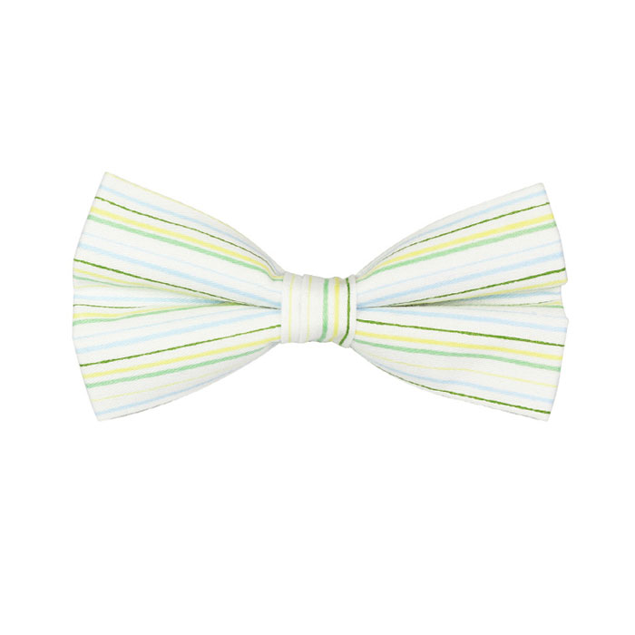 White, Mint green and Orange Cotton Striped Butterfly Bow Tie