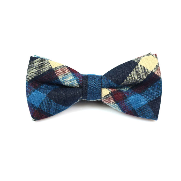 Blue and Orange Cotton Plaid Butterfly Bow Tie