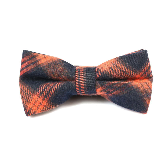 Tiger Orange and Black Cotton Plaid Butterfly Bow Tie