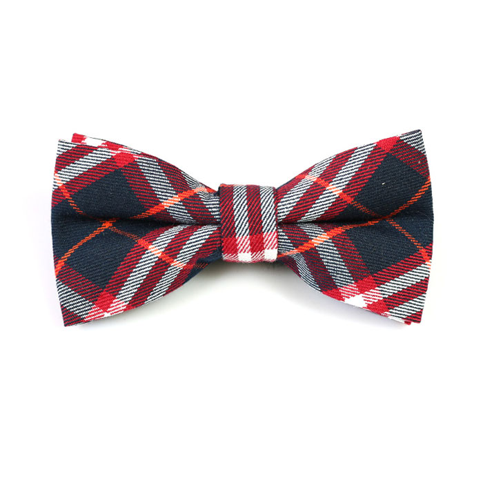 Dark Slate Grey, Valentine Red, Tiger Orange and White Cotton Plaid Butterfly Bow Tie