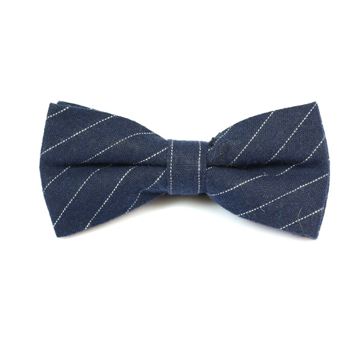 Dark Slate Blue and SeaShell Cotton Striped Butterfly Bow Tie