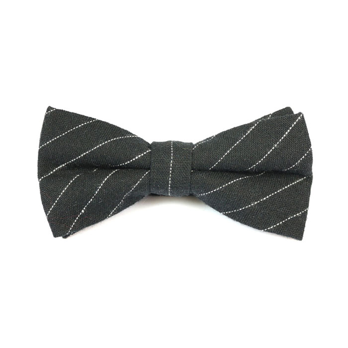 Iridium and White Cotton Striped Butterfly Bow Tie