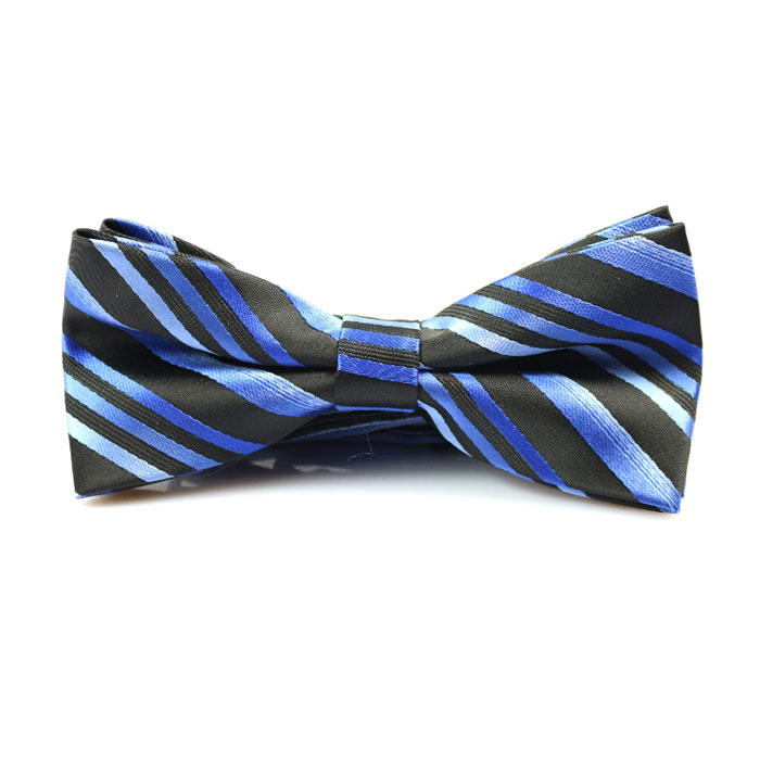 Blue and Night Polyester Striped Butterfly Bow Tie