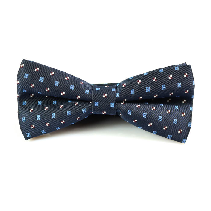 Midnight Blue and White Polyester Polka Dot Butterfly Bow Tie