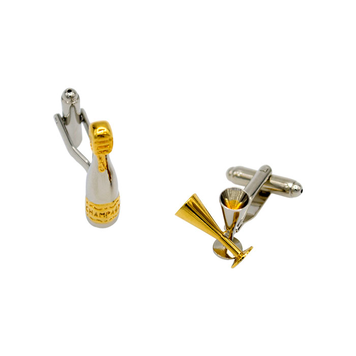 Gold Wine Bottle and Pot Silver Cufflinks