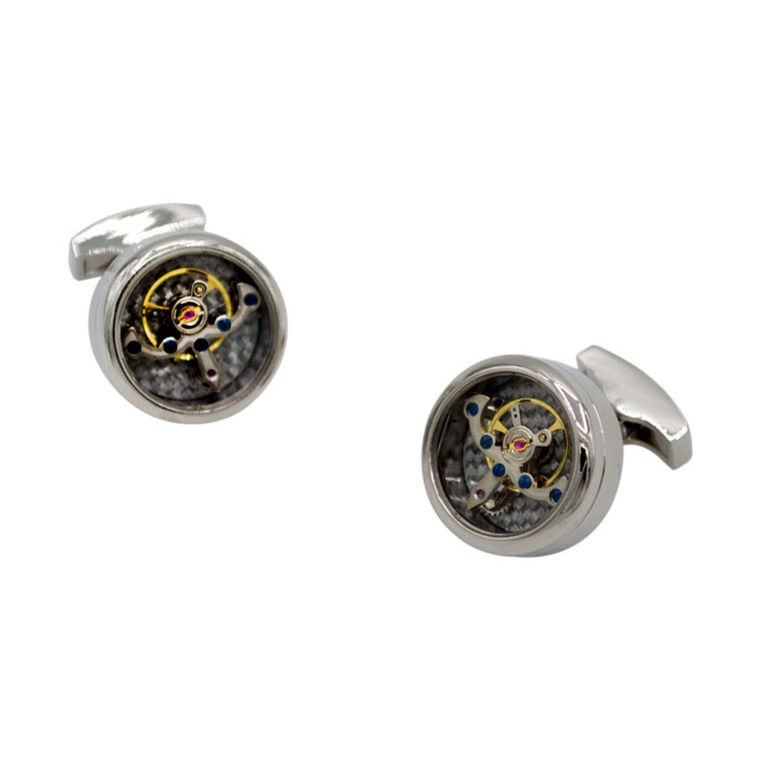 Gold Watch Movement Silver Cufflinks