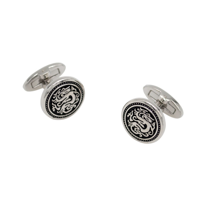 Black Notched Dragon Silver Cufflinks