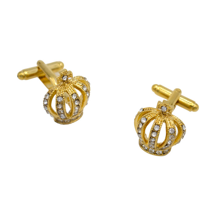 Gold Bejeweled Crown Cufflinks