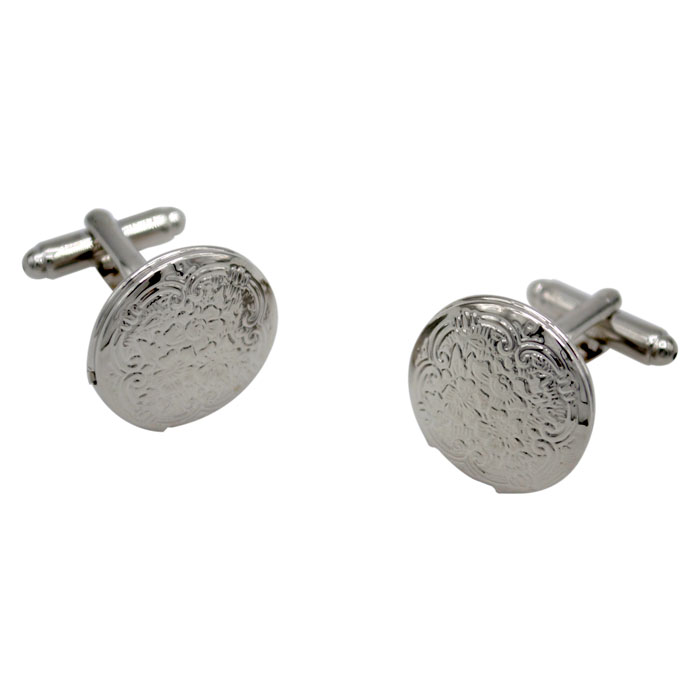 Silver Soild Round Carved Cufflinks