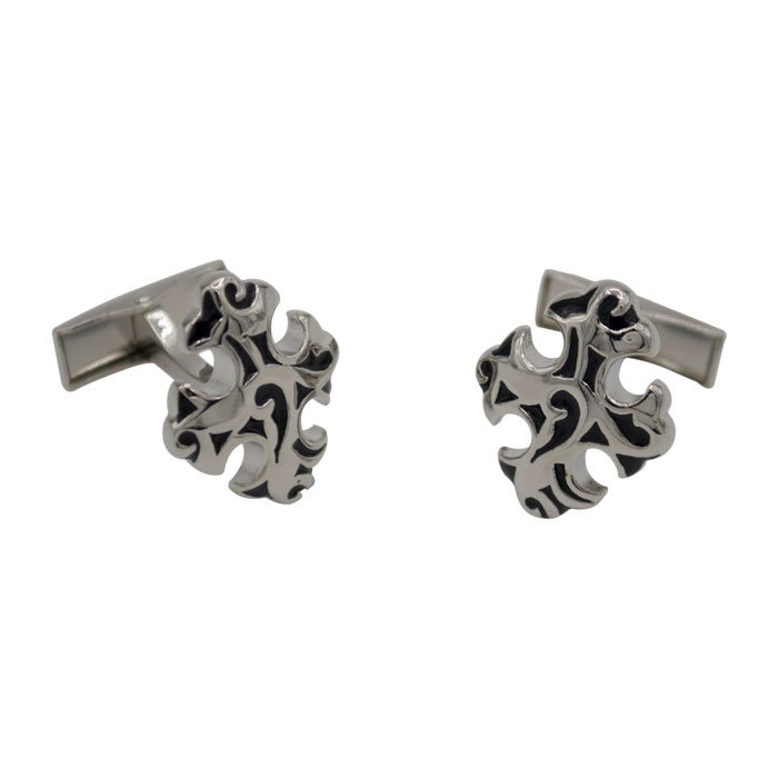 Black Baroque Cross Silver Cufflinks
