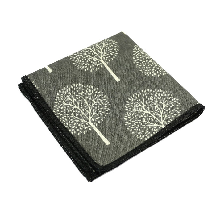 Gray and SeaShell Cotton-Linen Blend Novelty Pocket Square
