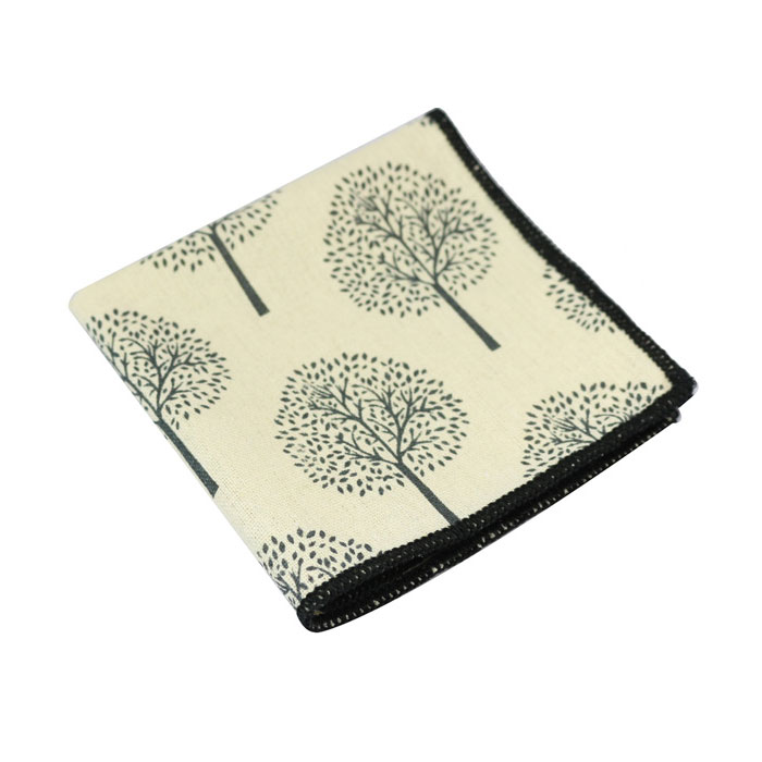 SeaShell, Lilac and Black Cotton-Linen Blend Novelty Pocket Square