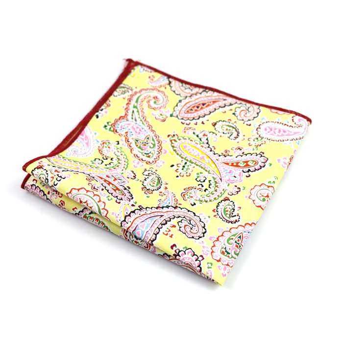 Sun Yellow and Midnight Cotton Paisley Pocket Square
