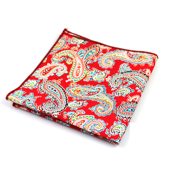 Valentine Red, Blue Eyes, Black, Moccasin, School Bus Yellow and Hot Pink Cotton Paisley Pocket Square