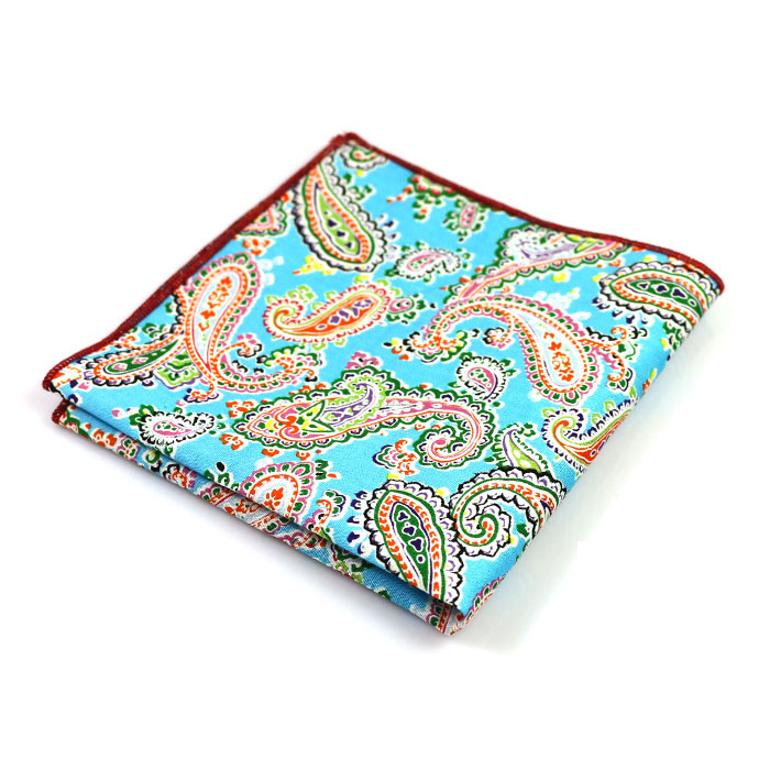 Midnight, Moccasin, Black, Green, School Bus Yellow and Saffron Cotton Paisley Pocket Square