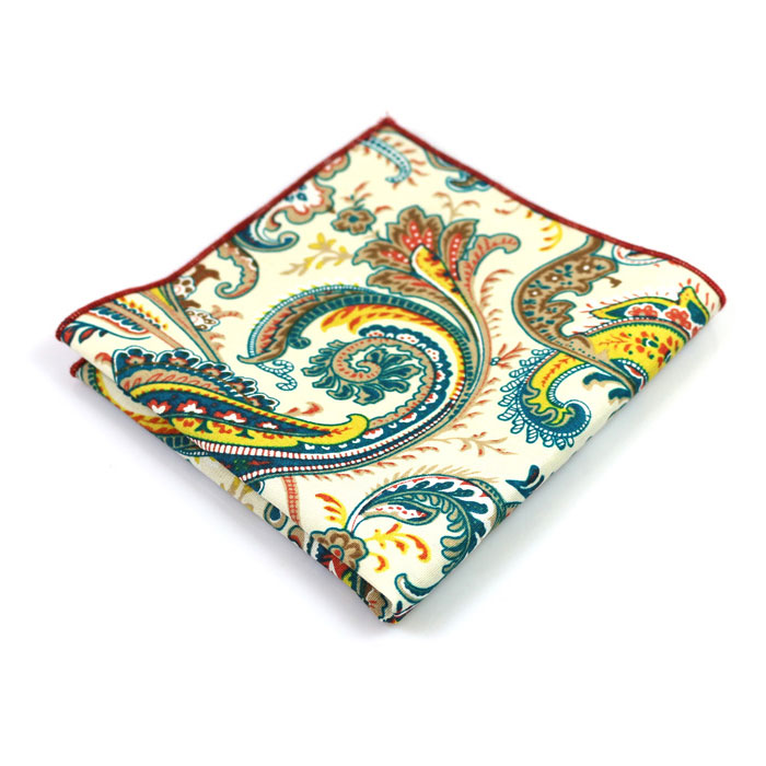 SeaShell and Midnight Cotton Paisley Pocket Square