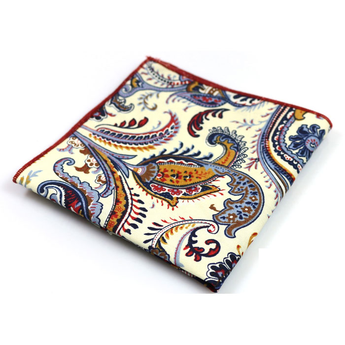 SeaShell and Midnight Cotton Paisley Pocket Square