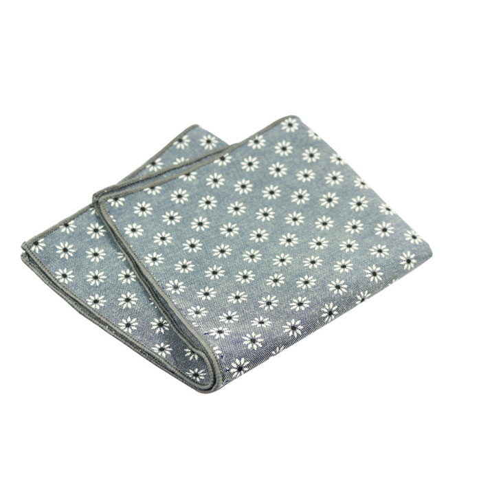 Gray and SeaShell Cotton Floral Pocket Square