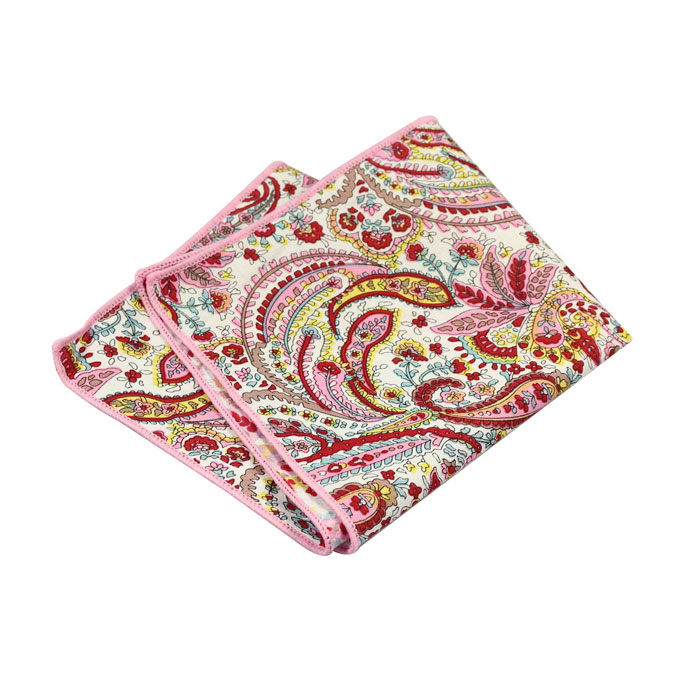 Hot Pink and White Cotton Paisley Pocket Square