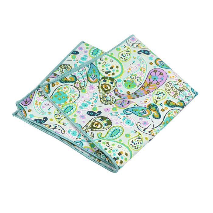 Tiffany Blue, Green, Corn Yellow, Blush Pink and SeaShell Cotton Paisley Pocket Square